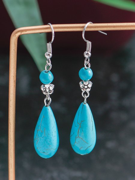 

Boho Vintage Turquoise Long Drop Earrings, Silver, Earrings