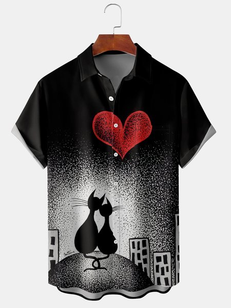 

Men's Chest Pocket Print Short Sleeve Hawaiian Shirt, Black, Men's Floral shirt