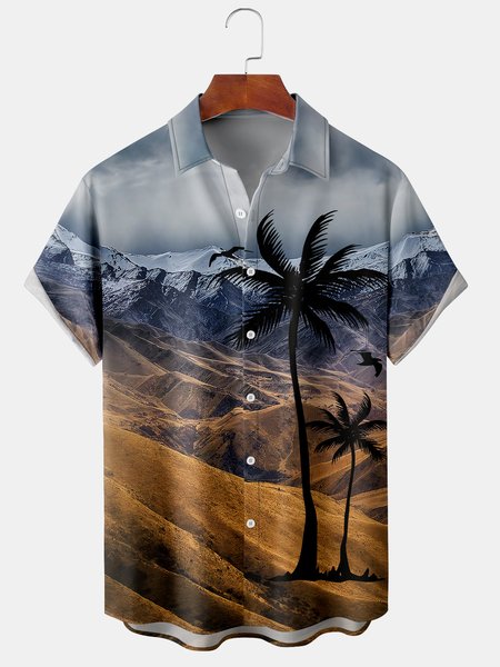 

Men's Coconut Print Casual Short Sleeve Hawaiian Shirt with Chest Pocket, Khaki, Men's Floral shirt