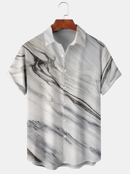 

Men's Textured Print Short Sleeve Hawaiian Shirt with Chest Pocket, White-gray, Men's Floral shirt