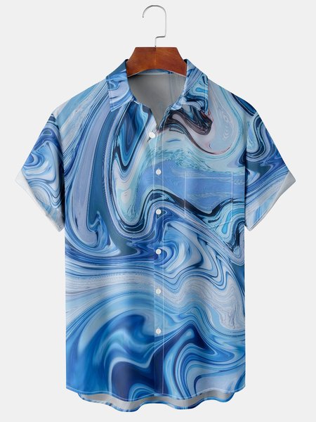 

Men's Casual Short Sleeve Hawaiian Shirt with Chest Pocket, Blue, Men's Floral shirt