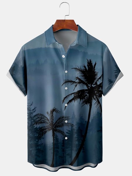 

Men's Coconut Print Casual Short Sleeve Hawaiian Shirt with Chest Pocket, Blue, Men's Floral shirt