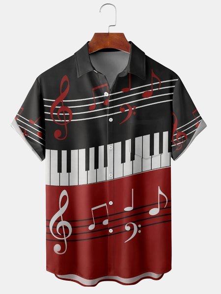 

Men's Chest Pocket Print Short Sleeve Hawaiian Shirt, Red, Men's Floral shirt