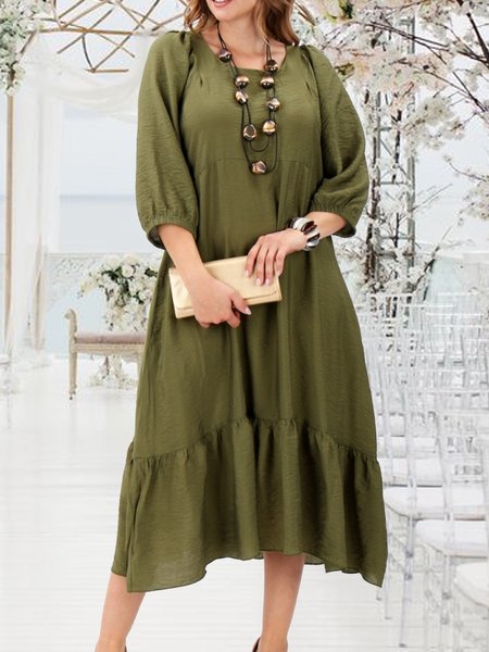 

Elegant army green half sleeve loose long dress plus, Dresses