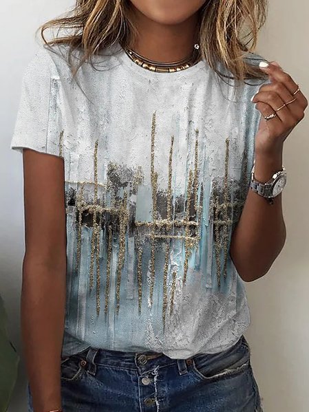 

Casual Abstract Painting Design Short-sleeved Knitted T-shirt, Gray, T-Shirts