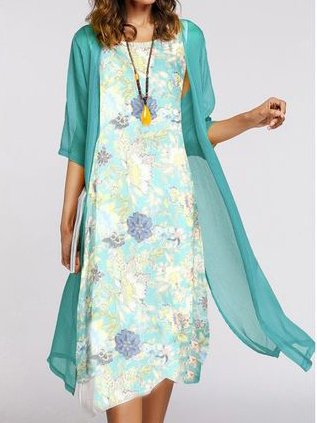 

Floral Crew Neck Two Piece Sets, Aqua, Dresses