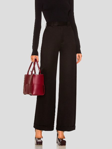 

Autumn A-Line Commuting No Elasticity Plain Loose Fashion Pants, Black, Wide Leg Pants