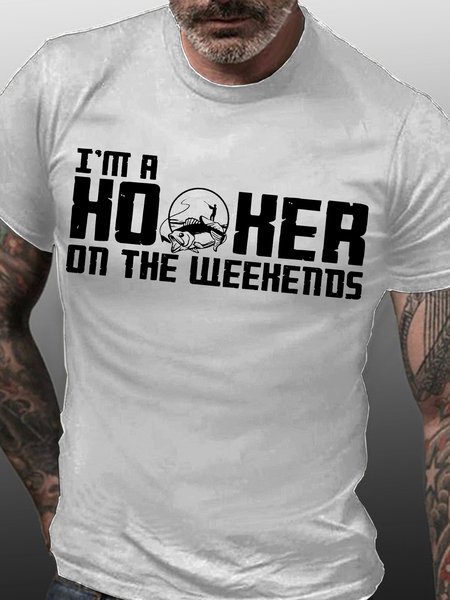 

Mens Funny Fishing Casual Cotton T-Shirt, White, T-shirts
