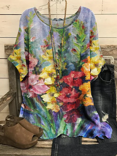 

V Neck Loose Casual T-Shirt, Multicolor, T-Shirts
