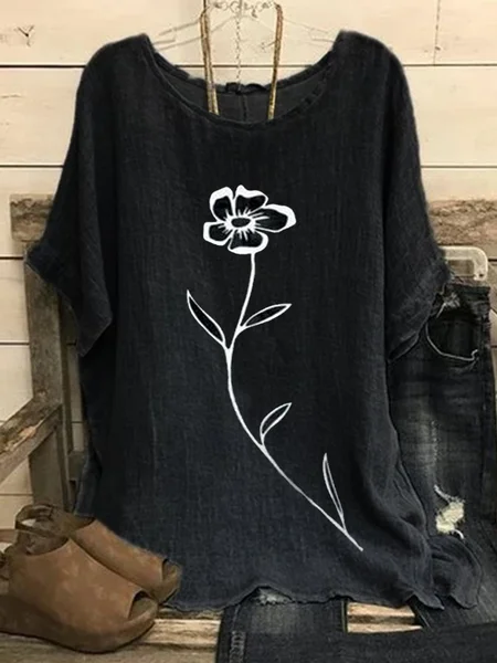 Casual Floral Batwing Sleeve Top