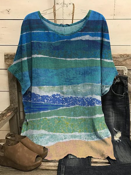 

Ocean Beach gradient landscape Print Blouse plus size, Multicolor, Shirts & Blouses