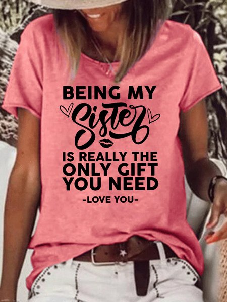 

Womens Funny Sister Letters Crew Neck T-Shirt, Red, T-shirts