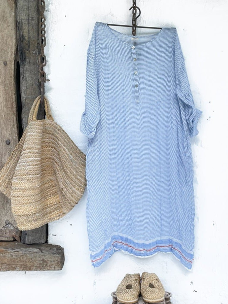 

Loose Striped Crew Neck Dresses, Blue, Mini Dresses