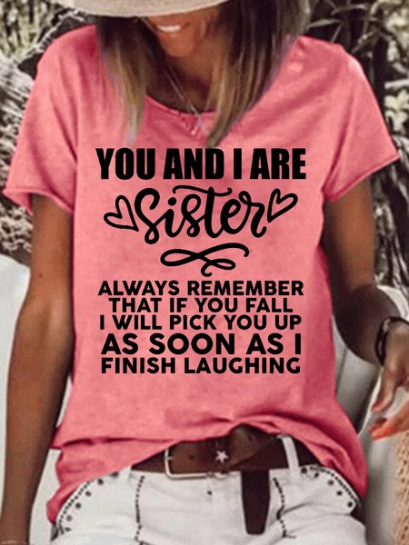 

Womens Funny Sister Letter Casual Crew Neck T-Shirt, Red, T-shirts