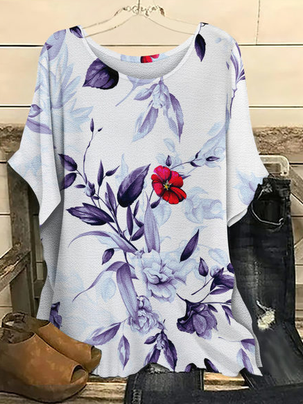 

Floral Crew Neck Batwing Sleeve Tops, Multicolor, Shirts & Blouses