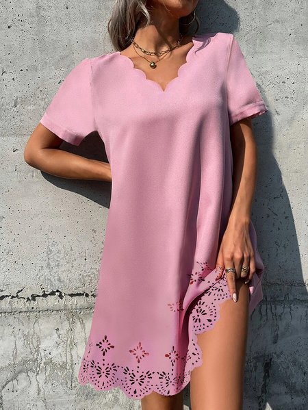 

Elegant Laser Cut Scalloped Dress, Pink, Dresses