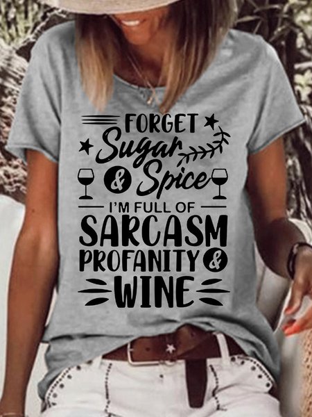 

Womens Sarcastic letter Crew Neck T-Shirt, Gray, T-shirts