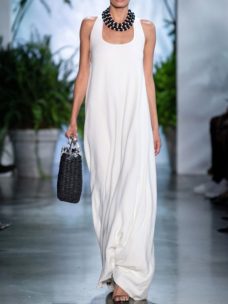 

Plain Simple Loosen Daily Long Dress, White, Maxi Dresses