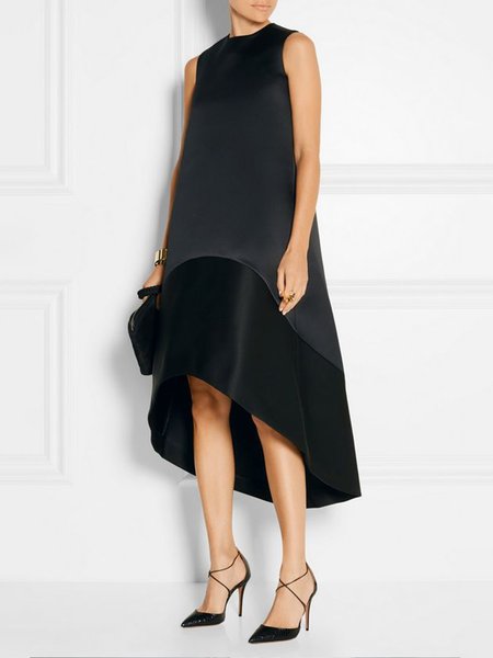 

Crew Neck Elegant Sleevess Daily Midi Dress, Black, Midi Dresses
