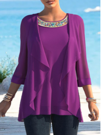 

Crew Neck Plain Loose Tops, Purple, Shirts & Blouses