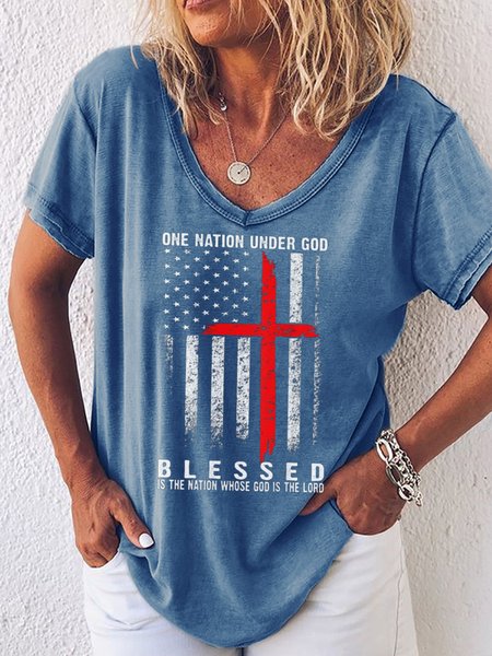 

Blessed Is The Nation Whose God Is The Lord Women's T-Shirt, Blue, T-shirts