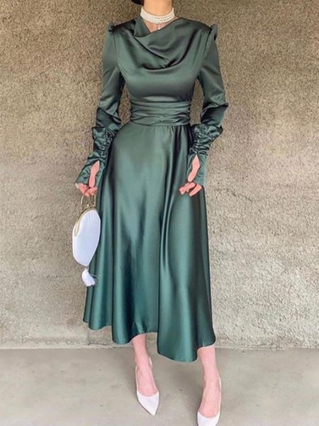 

Fit Elegant Plain Long Sleeve Midi Dress, Green, Maxi Dresses