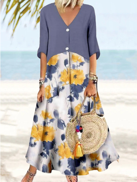 

Loose V Neck Floral Dresses, Multicolor, Dresses