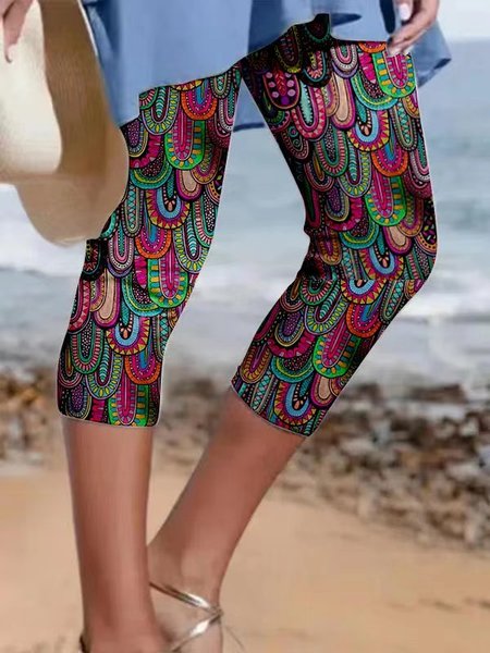 

Fit Geometric Casual Pants, Multicolor, Leggings