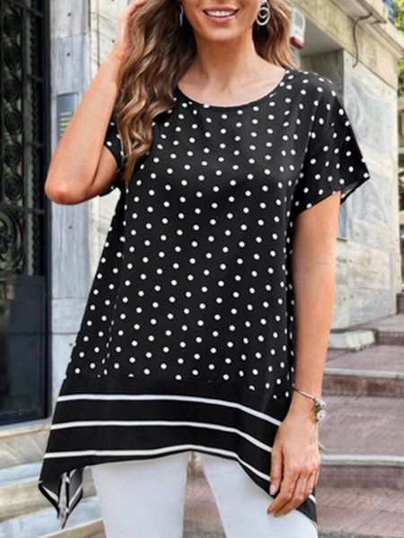 

Loose Polka Dots Casual Blouse, Black, Shirts & Blouses