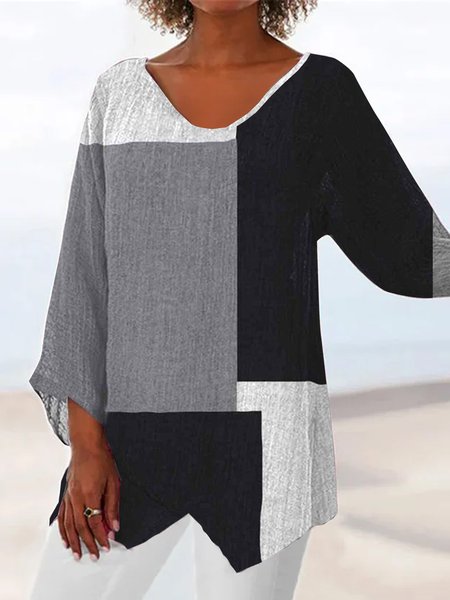 

Solid irregular hem contrast top tunic plus size, Black-white, Tunics