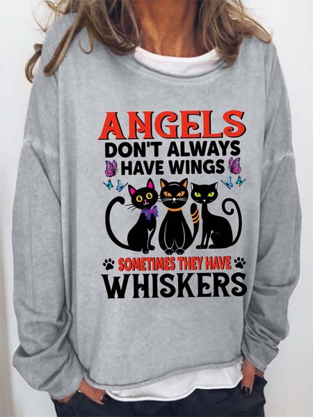 

cat women’s Crew Neck Casual Text Letters Sweatshirt, Gray, Hoodies&Sweatshirts