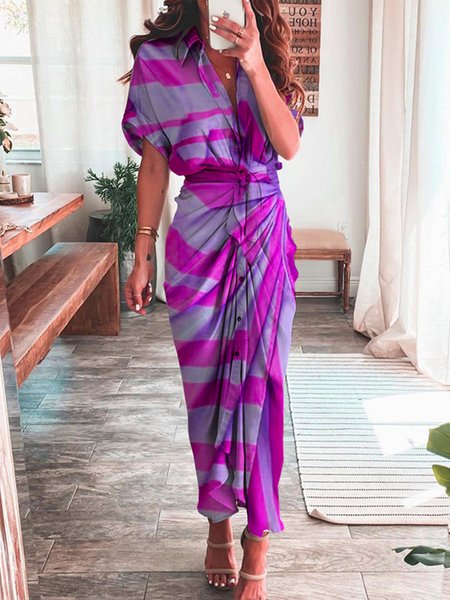 

Urban Striped Short Sleeve Fit Midi Dress, As picture, Maxi Dresses