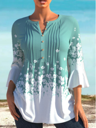 

Floral Loose V Neck Casual Tops, Multicolor, Shirts & Blouses