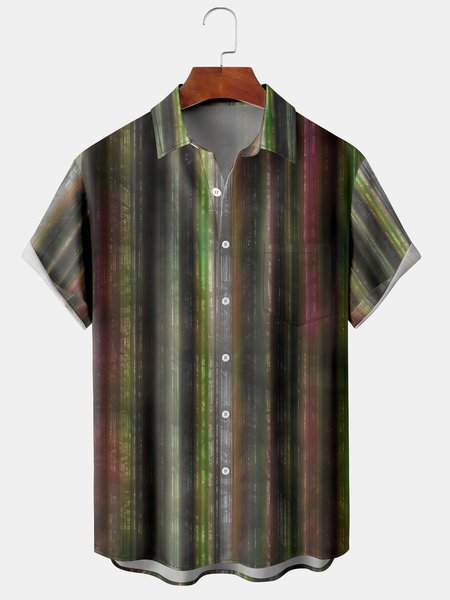 

Men's Striped Print Casual Vintage Short Sleeve Shirt, Black, Men's Floral shirt