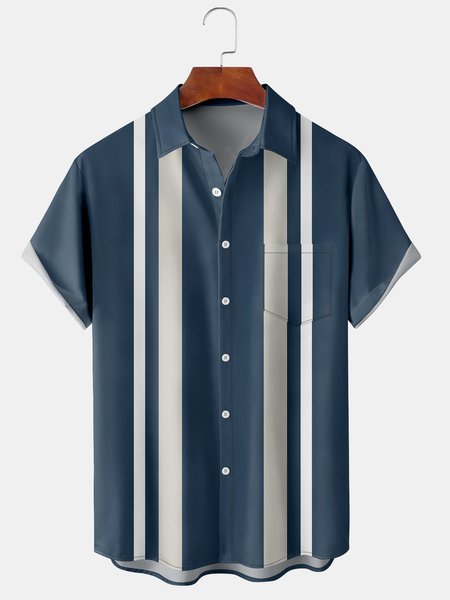 

Mens Front Buttons Soft Breathable Chest Pocket Casual Bowling Shirt, Blue, Men's Floral shirt