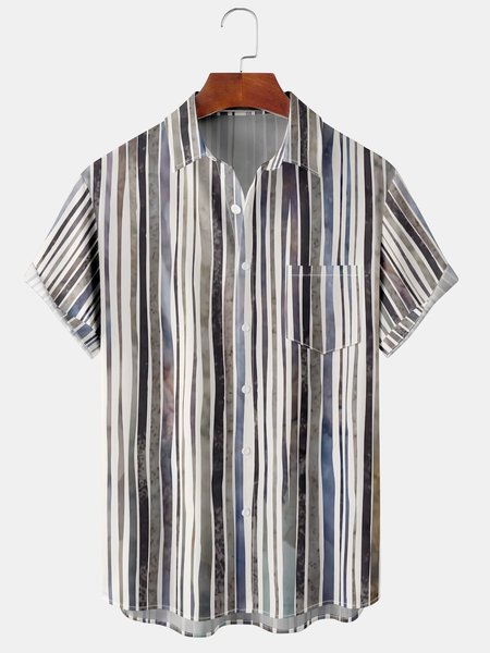 

Mens Striped Front Buttons Soft Breathable Chest Pocket Casual Hawaiian Shirts, Khaki, Men's Floral shirt