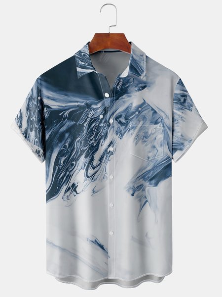 

Men's Marble Art Texture Print Casual Breathable Hawaiian Short Sleeve Shirt, Blue, Men's Floral shirt
