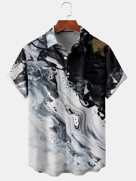 

Men's Marble Art Texture Print Casual Breathable Hawaiian Short Sleeve Shirt, Black, Men's Floral shirt