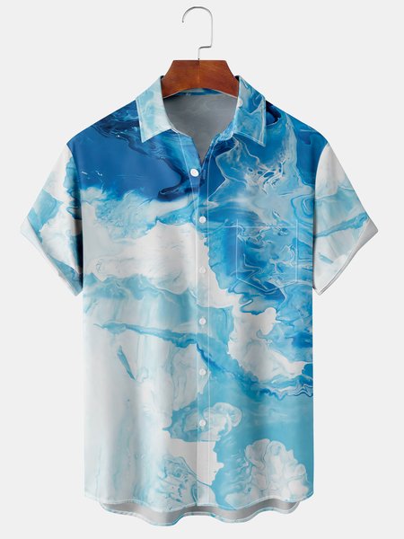 

Men's Marble Print Casual Breathable Hawaiian Short Sleeve Shirt, Blue, Men's Floral shirt
