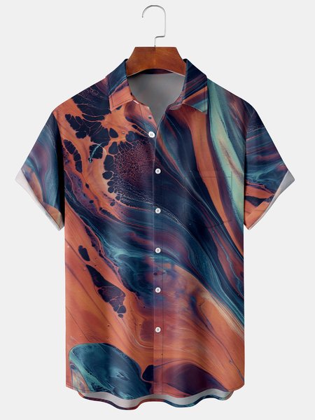 

Men's Marble Print Casual Breathable Hawaiian Short Sleeve Shirt, Blue, Men's Floral shirt