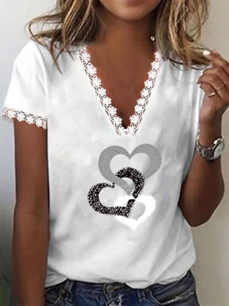 

Lace Edge Heart/Cordate T-Shirt, White, T-Shirts