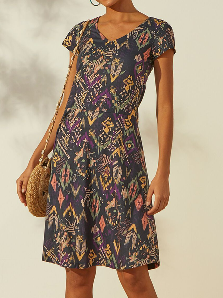 

Ethnic V Neck Casual Dresses, Multicolor, Dresses