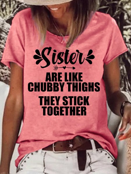 

Womens Funny Sister Letters Casual Crew Neck T-Shirt, Red, T-shirts