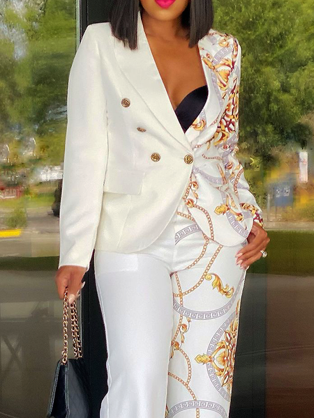 

Autumn H-Line Shawl Collar Commuting Urban Long sleeve Blazer, White, Blazers