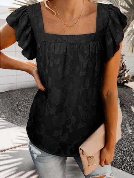 

Plain Loose Cotton Elegant Blouse, Black, T-Shirts