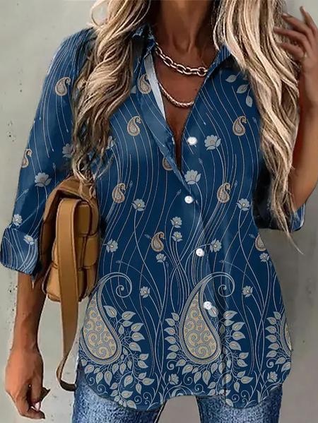 

Casual Loose Paisley Blouse, Dark blue, Shirts & Blouses