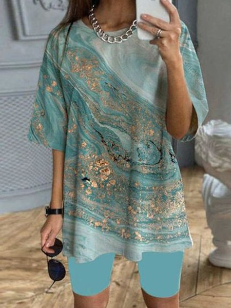 

Casual Crew Neck Ombre Two Piece Sets, Blue, Suit Set