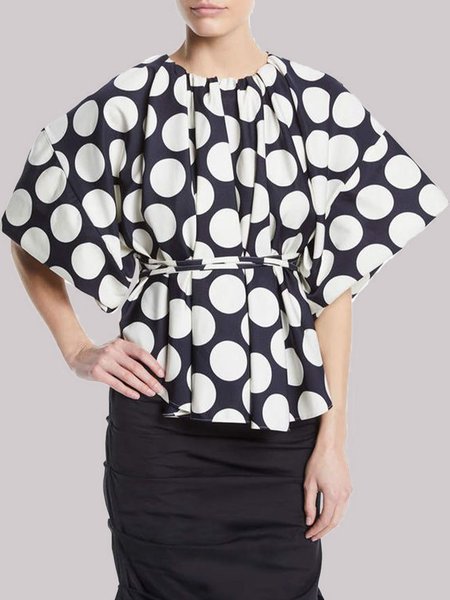 

Half Sleeve Elegant Crew Neck Top, Black-white, Blouses and Shirts