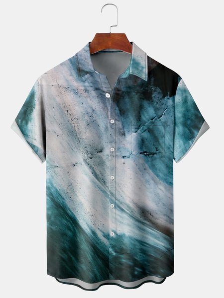 

Mens Marble Print Front Buttons Soft Breathable Casual Hawaiian Shirts, Blue, Men's Floral shirt