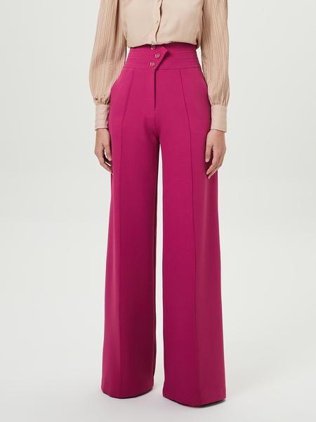 

Summer H-Line High Waist Plain Loose Fashion Commuting Pants, Rose red, Wide Leg Pants